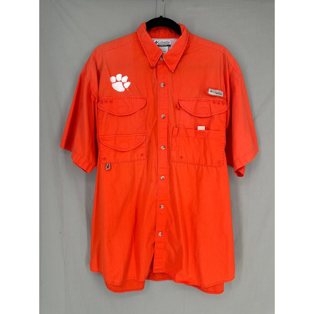 Columbia Fishing Shirt Men Large Orange Clemson Tigers PFG Outdoor Button Cotton - Picture 1 of 7